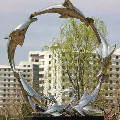 不锈钢城市海豚雕塑 景观海豚雕塑定制