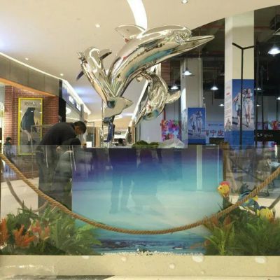 厂家定制不锈钢镜面雕塑 海豚动物景观雕塑 不锈钢仿真镜面雕塑厂家制作